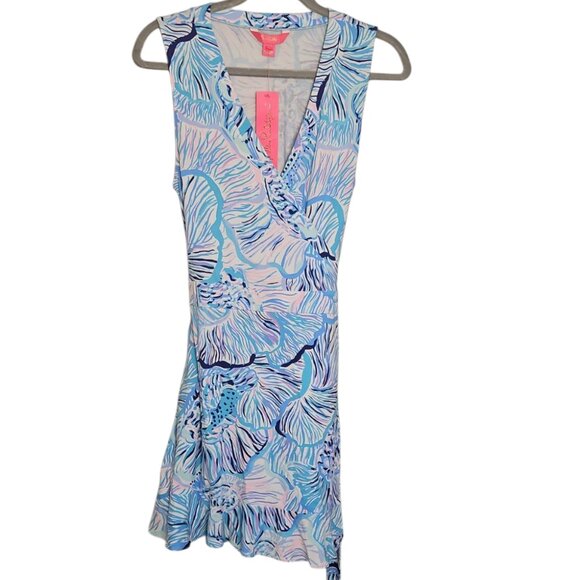 LILLY PULITZER NWT Rilla Wrap Romper in Bermuda Blue Fishful Thinking Size L - Picture 4 of 16